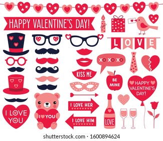 Valentines Day Vector Party Signs And Photo Booth Props, Clip Art Set