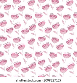 Valentine's Day vector pattern with flowers in pink color on white background. Festive, doodle style hand drawn favorite. Designs in wrapping paper, textiles, scrapbook paper,packaging, wallpaper.