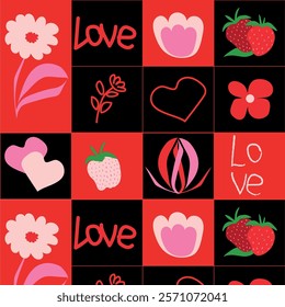 Valentine's Day vector pattern of hearts and flowers.