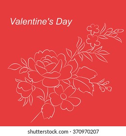 Valentine's Day. Vector postcard. White roses on a red background