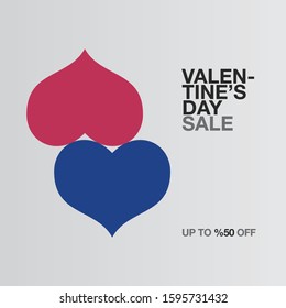 Valentine's Day vector poster or banner with sale promo discount text with heart elements on the grey color background for shopping promotion