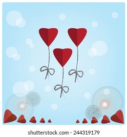 Valentine's day, Vector red heart balloons on blue background