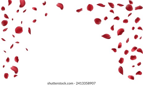 Día de San Valentín Los símbolos rojos vectores de la frontera de amor para la pancarta romántica o pétalos de rosa roja caerán sobre un fondo floral abstracto con un precioso diseño de tarjeta de saludo de rosa. sobre fondo transparente