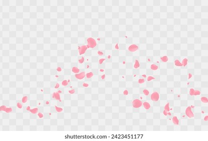 Valentine's day Vector red symbols of love border for romantic banner or Red rose petals will fall on abstract floral background with gorgeous rose greeting card design. on transparent background