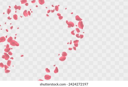 Valentine's day Vector red symbols of love border for romantic banner or Red rose petals will fall on abstract floral background with gorgeous rose greeting card design. on transparent background