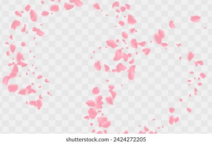 Valentine's day Vector red symbols of love border for romantic banner or Red rose petals will fall on abstract floral background with gorgeous rose greeting card design. on transparent background