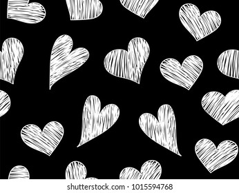 Valentine's day vector seamless background with hearts handwritten with chalk