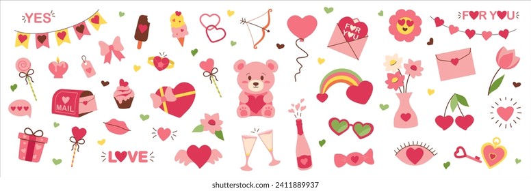 Valentines day vector seamless border. Romantic love elements. Valentine's day cute