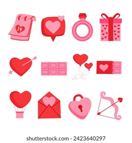 Valentines Day vector seamless border. Romantic love set elements for valentine give. Valentine's day cute illustrations. Decorative love elements for festive design. Isolated on white background 