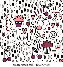 Valentine's day. Vector seamless pattern in Doodle style.