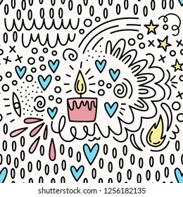 Valentine's day. Vector seamless pattern in Doodle style.