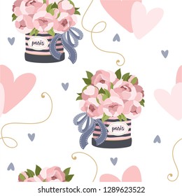 Valentine's day vector seamless pattern with romantic elements. Vector illustration.
