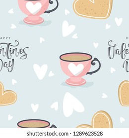 Valentine's day vector seamless pattern with romantic elements. Vector illustration.
