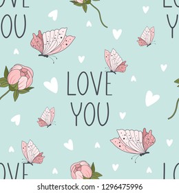 Valentine's day vector seamless pattern with romantic elements. Vector illustration.