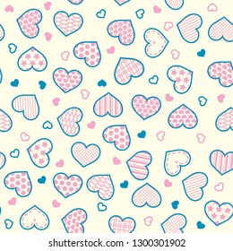 Valentine's day. Vector seamless pattern with hearts. Pattern for fabric, textile, wrapping paper, wallpaper, backdrop for wedding, invitation card.