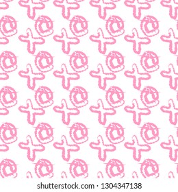 Valentine's Day vector seamless pattern. Hand written doodle Pink XO XO on white isolated background. Cute pattern label design. Hugs and Kisses. Can be used for wallpaper, pattern fills, textures.