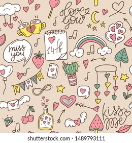 Valentine's Day vector seamless pattern. Pattern for St. Valentine. Seamless pattern on the theme of love, feelings, relationships, wedding. 