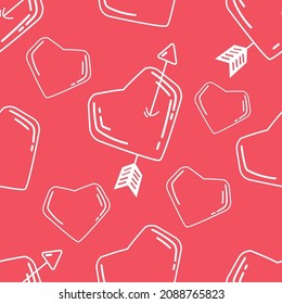 Valentine's Day vector seamless pattern with hearts, arrow, broken heart, many hearts of different sizes, white line