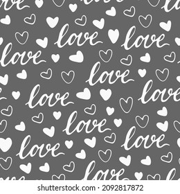 valentine's day vector seamless pattern. Doodle Hearts and lettering love. Love theme