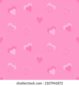 Valentines day vector seamless pattern with cute simple hearts on pastel magenta background