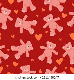 Vector vectorial del día de San Valentín sin fisuras con corazones y osos de peluche