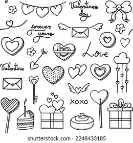 Valentines day vector seamless pattern. Doodle hand drawn illustration of cute romantic love background.
