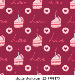 Valentines day vector seamless pattern. Doodle hand drawn illustration of cute romantic love background.
