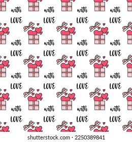 Valentines day vector seamless pattern. Doodle hand drawn illustration of cute romantic love background.
