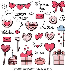 Valentines day vector seamless pattern. Doodle hand drawn illustration of cute romantic love background.
