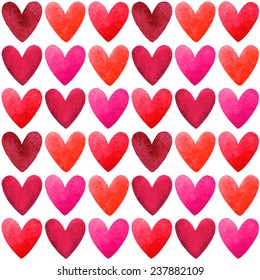 Valentines Day vector seamless pattern. Watercolor hearts background.