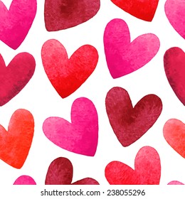 Valentines Day vector seamless pattern. Watercolor hearts background.