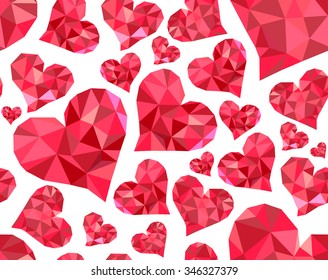 Valentine's day vector seamless pattern with red polygonal hearts. You can use any color of background