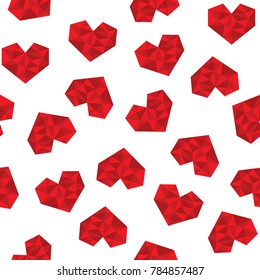 Valentine's day. Vector seamless pattern with geometric hearts, polygonal hearts, diamond hearts. Pattern for fabric, textile, wrapping paper, wallpaper, backdrop for wedding, invitation card.
