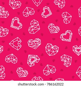 Valentine's day. Vector seamless pattern with geometric hearts, polygonal hearts, diamond hearts. Pattern for fabric, textile, wrapping paper, wallpaper, backdrop for wedding, invitation card.