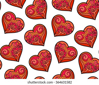 Valentine's day vector seamless texture with ornamental red hearts