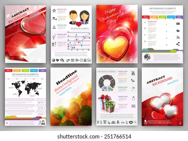 Valentine's day vector set of brochure design templates.  Business technology internet and networking  abstract  backgrounds.  Concept backgrounds for web and mobile applications.