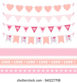 Valentine's Day vector set of bunting and lace ribbons in flat style. Great for Valentine's Day design and scrapbook. Vector illustration. More sets you can find in my portfolio