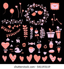Valentine's Day vector set. Cute flat design elements for blog decoration, banner, poster.