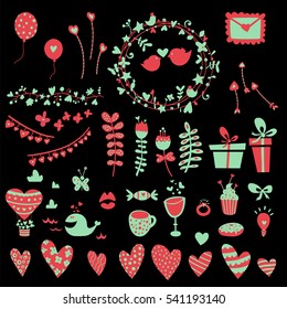 Valentine's Day vector set. Cute flat design elements for blog decoration, banner, poster.