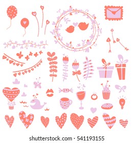 Valentine's Day vector set. Cute flat design elements for blog decoration, banner, poster.