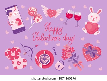 Valentine's day vector set of elements isolated. Illustration, card, poster, decor.