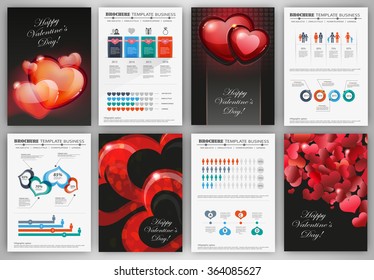 Valentine's day vector set of flyer and brochure design templates  for web and mobile applications. Creative template design for presentation, poster, cover, booklet, banner.