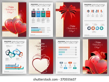 Valentine's day vector set of flyer and brochure design templates  for web and mobile applications. Creative template design for presentation, poster, cover, booklet, banner.