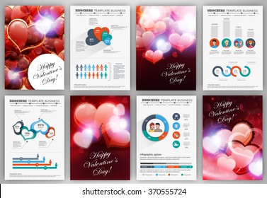 Valentine's day vector set of flyer and brochure design templates  for web and mobile applications. Creative template design for presentation, poster, cover, booklet, banner.