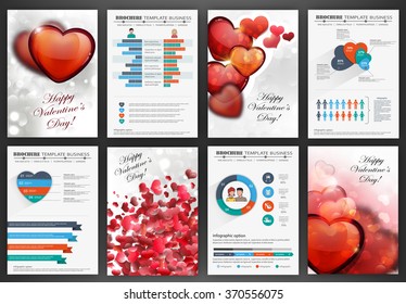 Valentine's day vector set of flyer and brochure design templates  for web and mobile applications. Creative template design for presentation, poster, cover, booklet, banner.