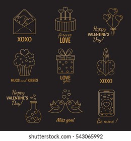 Valentine's Day vector set made in modern and minimalist style. Linear vector art. Vector illustration. Valentine's greeting card with text.