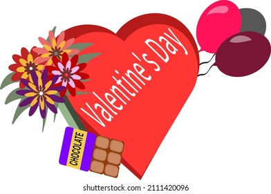 Valentine's Day vector set on beautiful white background. Beautiful Valentine's Day components or ingredients illustration: Flowers, balloons and chocolate.