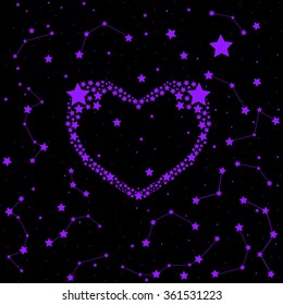 Valentines day vector starry background with heart made of stars