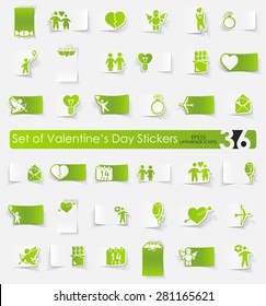 Valentine's Day vector sticker icons with shadow. Paper cut