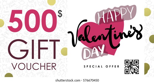 Valentines day vector template with hand drawn icon pattern. Special offer illustration. Can be used as flayer, invitation, poster, voucher or banner.